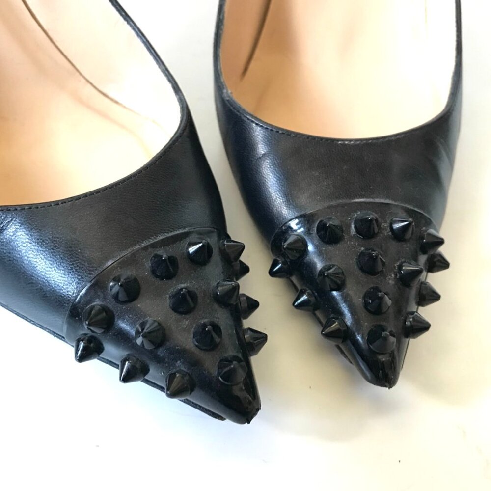 Christian Louboutin Geo Spike Pointed Toe Pumps Heels Womens 38.5 8.5 Black Stud - Picture 5 of 12